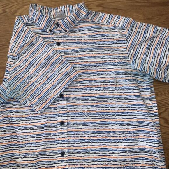 Columbia Regular Fit Large Mens White Colorful Stripped Button Up Shirt - Picture 1 of 7